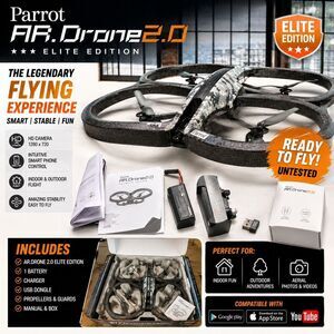 🔥 Parrot AR.Drone 2.0 Elite Edition Drone CAMO Complete Kit Box Extras UNTESTED